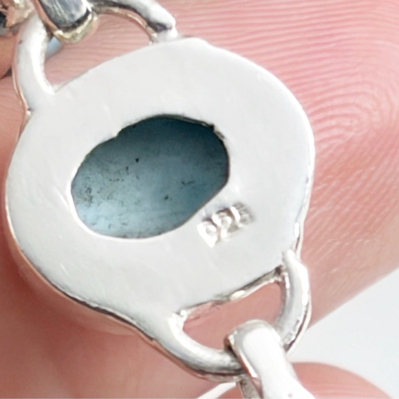 Sterling Silver 925 Larimar Bracelet Oval Handmade New - Picture 6 of 7